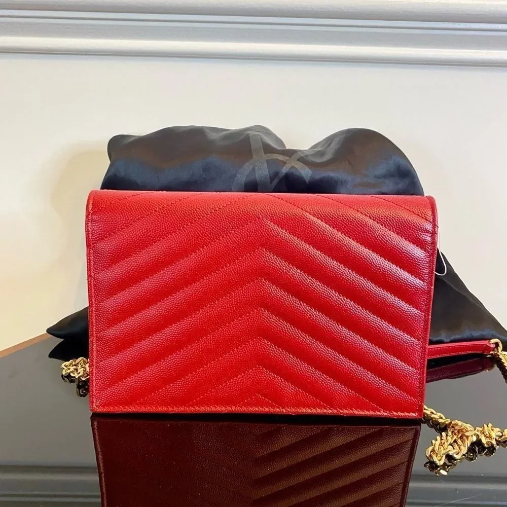AUTHENTIC YSL Yves Saint Laurent Red Wallet on a Chain with gold hardware - Picture 3 of 9
